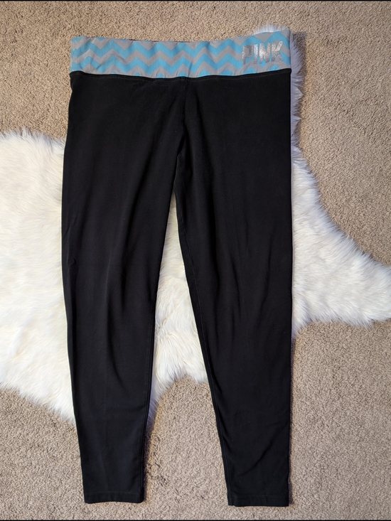 Victoria's Secret Pants - Victoria's Secret PINK Logo Yoga Stretch Pants Black Wide Waistband Size Large
